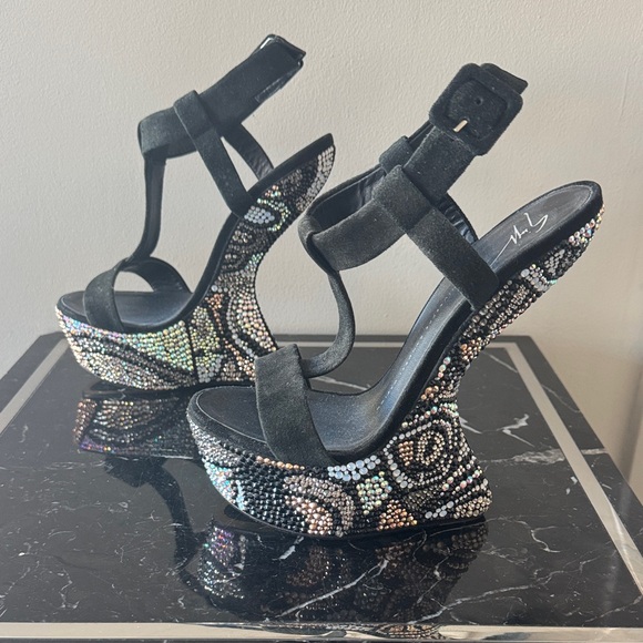 Giuseppe Zanotti Shoes - Giuseppe Zanotti Jem RARE fetish Black and Multicolor Embellished Platforms 38.5